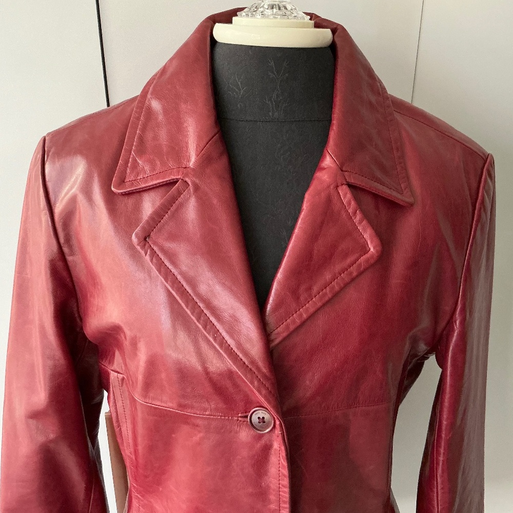 ANDREW MARC Vintage Y2K Oxblood Red Leather Blazer Jacket: L - Picture 3 of 8